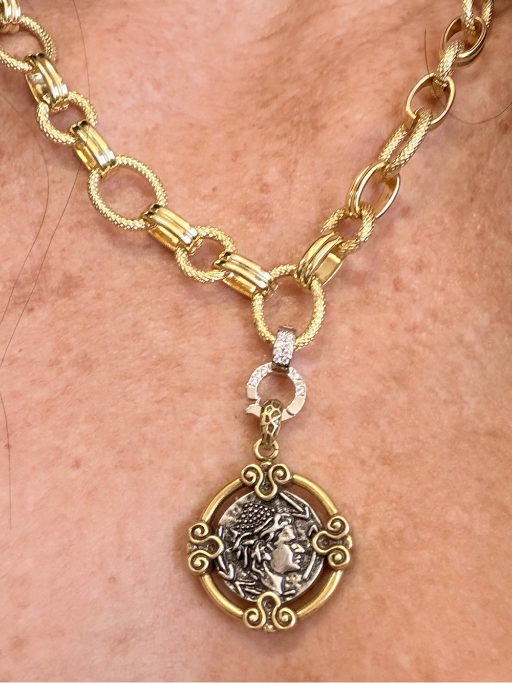Gold-Tone Chain Necklace with Ornate Medallion Pendant